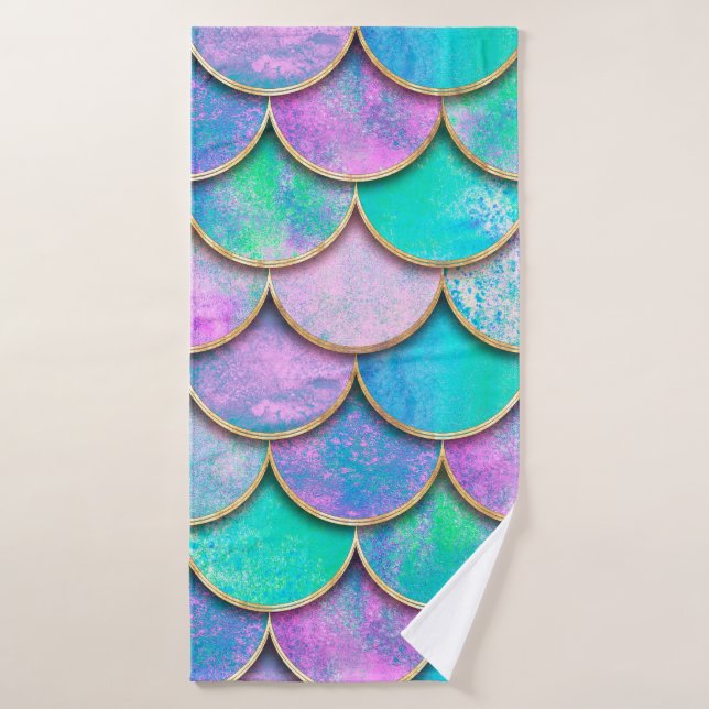 Toalha De Banho Mermaid fish scale wave japanese seamless pattern. (Toalha de Banho)