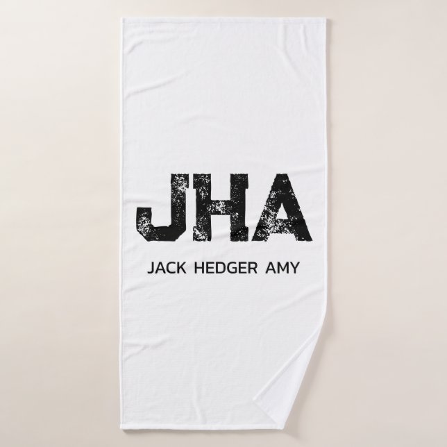 TOALHA DE BANHO MINIMALIST BLACK THREE LETTER MONOGRAM NAME WHITE (Toalha de Banho)
