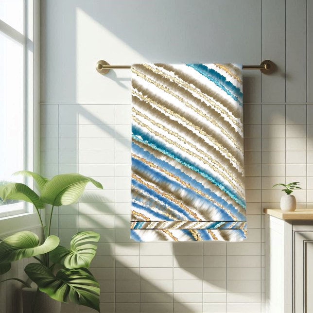 Toalha De Banho Modern Wavy Beach Stripes (Criador carregado)