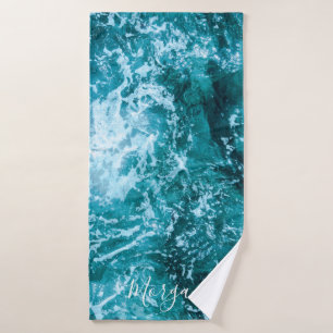 Toalha De Banho Moderno Turquesa Ocean Ondas Personalizadas