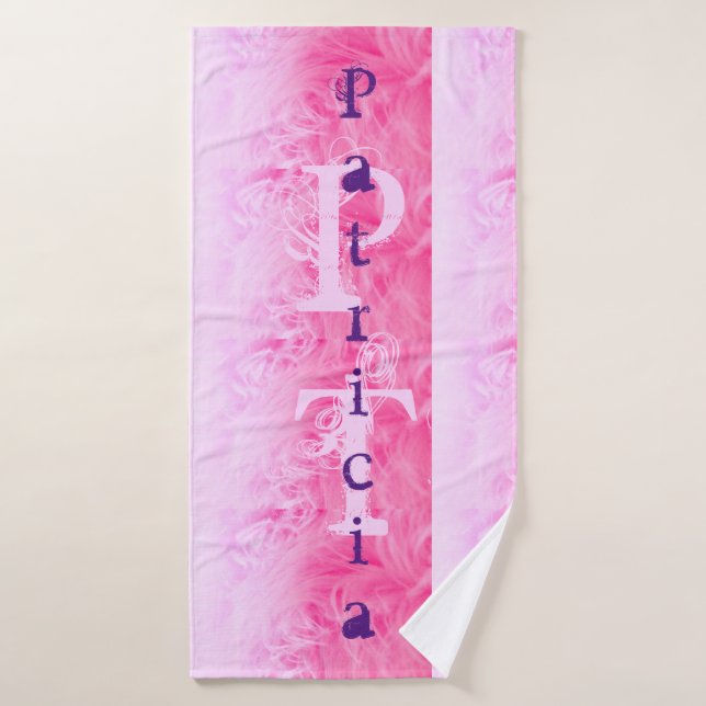 Toalha De Banho Monograma do Nome Moderno do Na moda Roxo Rosa (Toalha de Banho)