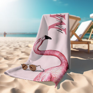 Toalha De Banho Monograma personalizado cor-de-rosa tropical Flami