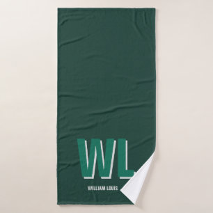 Toalha De Banho Monograma Personalizado Verde Esmeralda Minimalist