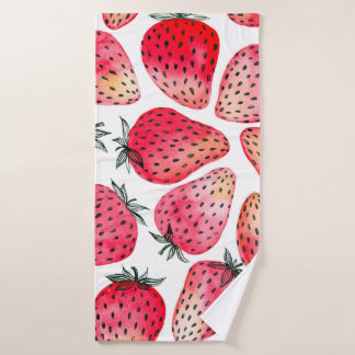 Toalha De Banho Morangos pintados com aquarela e maré de tinta