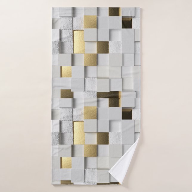 Toalha De Banho Muro Elegante 3D Arte - branco e ouro (Toalha de Banho)