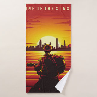 Toalha De Banho Música da ilustração do pôr do sol,sozinho,garoto,