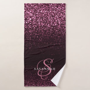 Toalha De Banho Na moda Rosa Elegante de Script Monograma