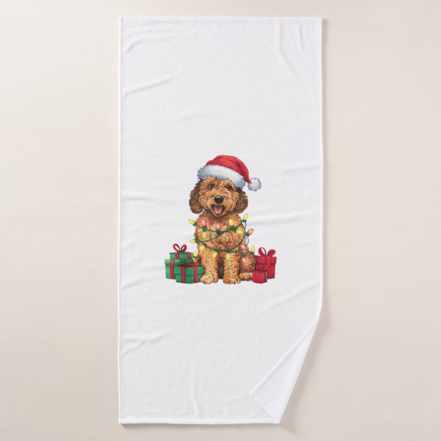 Toalha De Banho Natal de Santa Hat Labradoodle Dog (Toalha de Banho)
