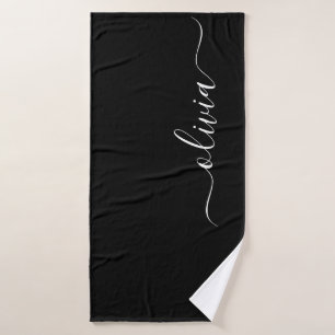 Toalha De Banho Nome do Monograma Girly de Script Moderno Branco N