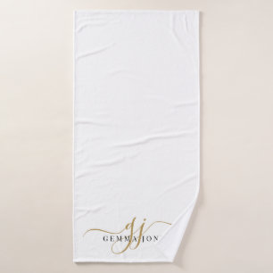 Toalha De Banho Nome do Script Elegante do Monograma Dourado de na