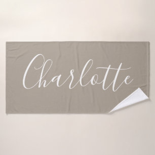 Toalha De Banho Nome Personalizado de Script Minimalista Taupe Bro