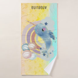 Toalha De Banho Nome Personalizado de Unicórnio Mágico do Mar Cant