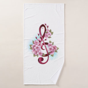 Toalha De Banho Notas de clave de trecho musical com flores de Sak
