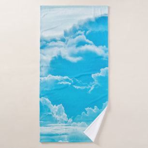 Toalha De Banho nuvens brancas e fundo azul brilhante do céu, pâ