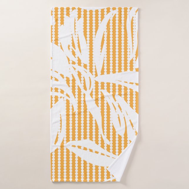 Toalha De Banho Orange Floral seamless pattern with striped backgr (Toalha de Banho)