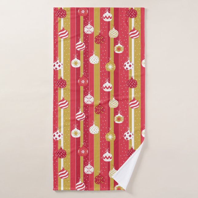 Toalha De Banho Ornamentos de Árvore de Natal Amarelo Vermelho (Toalha de Banho)