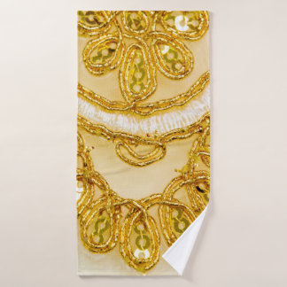 Toalha De Banho Ouro de faixa amarela de renda. Textura de fundo,