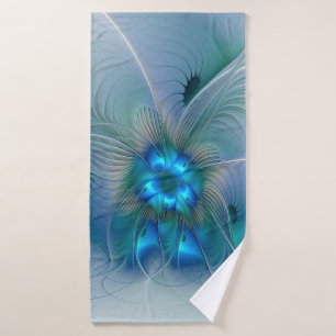 Toalha De Banho Ovinas de Pé, Fractal Turquesa Azul Abstrato