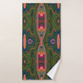 Toalha De Banho Padrão Abstrato azul, verde e laranja retrô