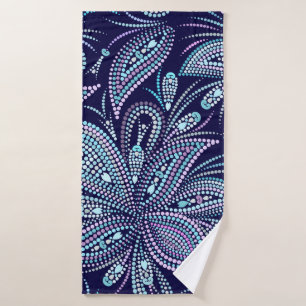 Toalha De Banho Padrão azul cotado com paisley e miçangas. Orname