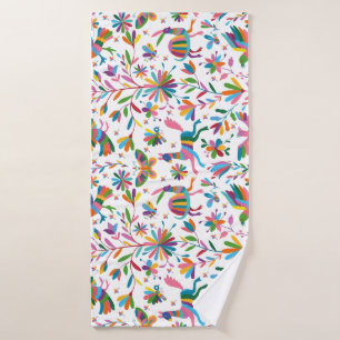 Toalha De Banho Padrão Brilhante do estilo Otomi mexicano