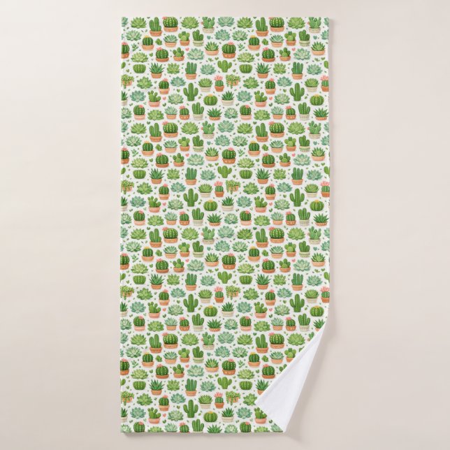 Toalha De Banho Padrão contínuo de planta suculenta fofa (Toalha de Banho)