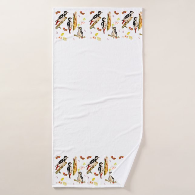 Toalha De Banho Padrão de aquarela com pica-pau (Toalha de Banho)