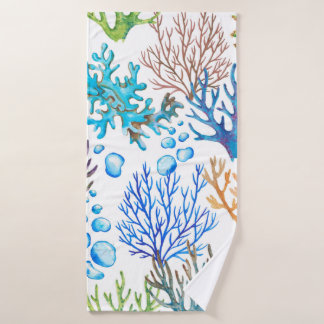 Toalha De Banho Padrão de aquarelas desenhado à mão com corais. Un