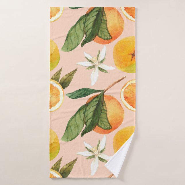 Toalha De Banho Padrão de aquarelas sem costura com tangerinas (Toalha de Banho)