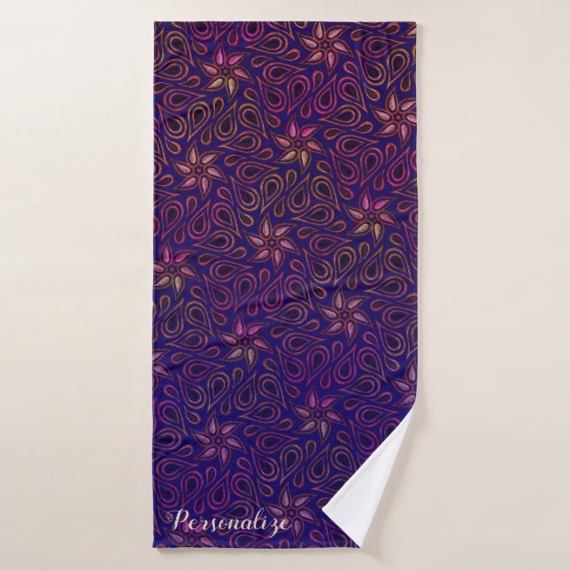 Toalha De Banho Padrão de Flor de Paisley Floral Roxo Personalizad (Toalha de Banho)
