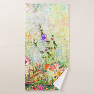 Toalha De Banho Padrão de Flores de Cores de Água