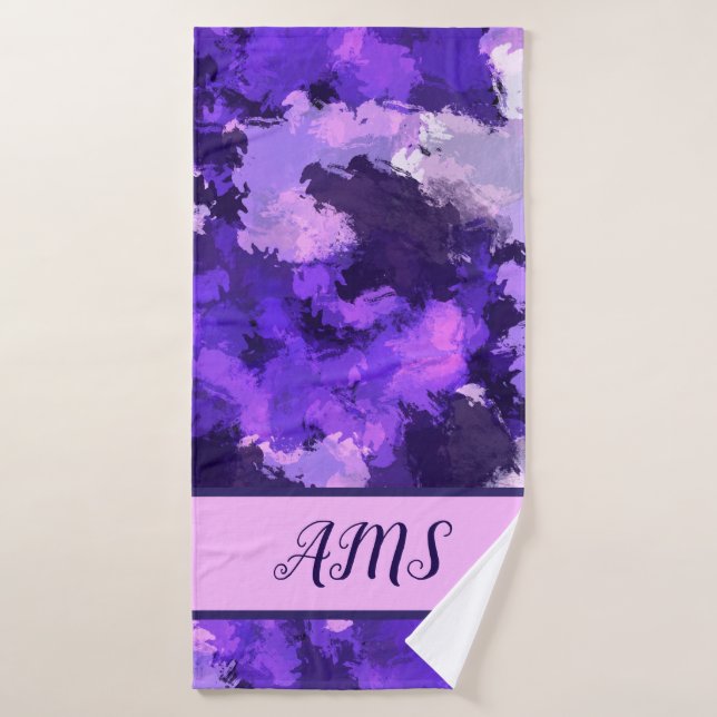 Toalha De Banho Padrão de Formas de Abstrato Azul e Legal Roxo (Toalha de Banho)