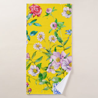 Toalha De Banho Padrão de ilustração da aquarela do jardim da flor