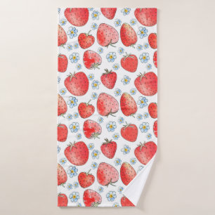 Toalha De Banho Padrão de morango fresco e brilhante. Água