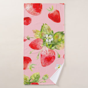 Toalha De Banho padrão de morango sem costura de aquarela