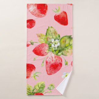 Toalha De Banho padrão de morango sem costura de aquarela