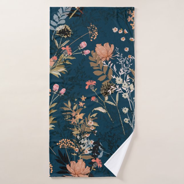 Toalha De Banho Padrão de outono de safra sem costura com vermelho (Toalha de Banho)