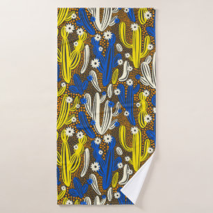 Toalha De Banho Padrão de safra com cacto em fundo preto. S