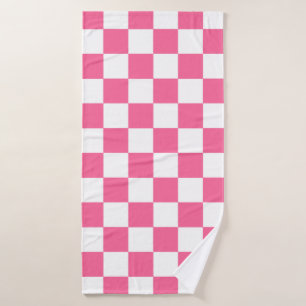 Toalha De Banho Padrão de Verificação Branco Cor-de-Rosa