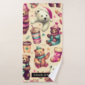 Toalha De Banho Padrão do Urso de Teddy de Inverno Cute Vintage