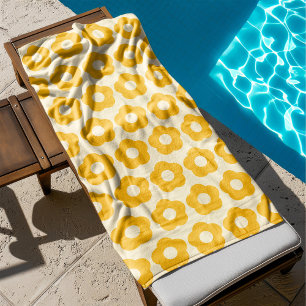 Toalha De Banho Padrão Floral Amarelo de Verão Negrito Retroativo