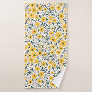 Toalha De Banho Padrão floral sem costura, Pequenas flores amarela