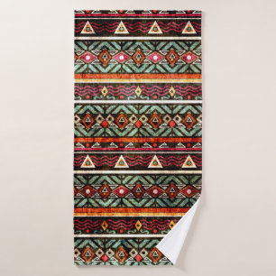 Toalha De Banho Padrão foliar tribal grunge ethno estilo retro
