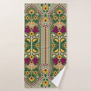 Toalha De Banho Padrão geométrico de Mughal Paisley no fundo verde