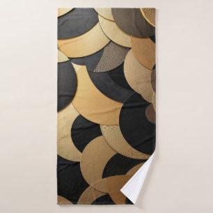Toalha De Banho Padrão geométrico Dourado e Abstrato preto
