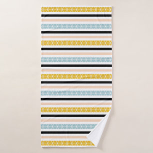 Toalha De Banho Padrão Gestor Azul-Amarelo-Rosa Moderno com Traç