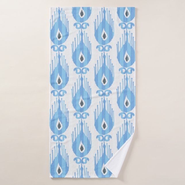 Toalha De Banho Padrão Ikat em azul e branco (Toalha de Banho)