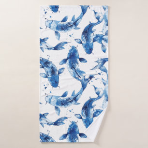 Toalha De Banho Padrão Koi indigo shibori