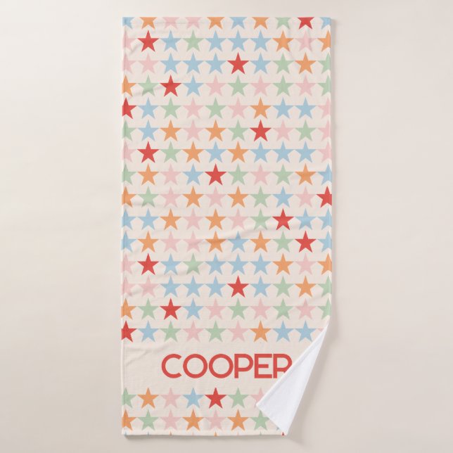 Toalha De Banho Padrão moderno de estrela pastel com nome (Toalha de Banho)