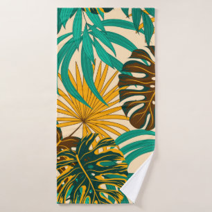 Toalha De Banho Padrão sem costura colorida com plantas tropicais